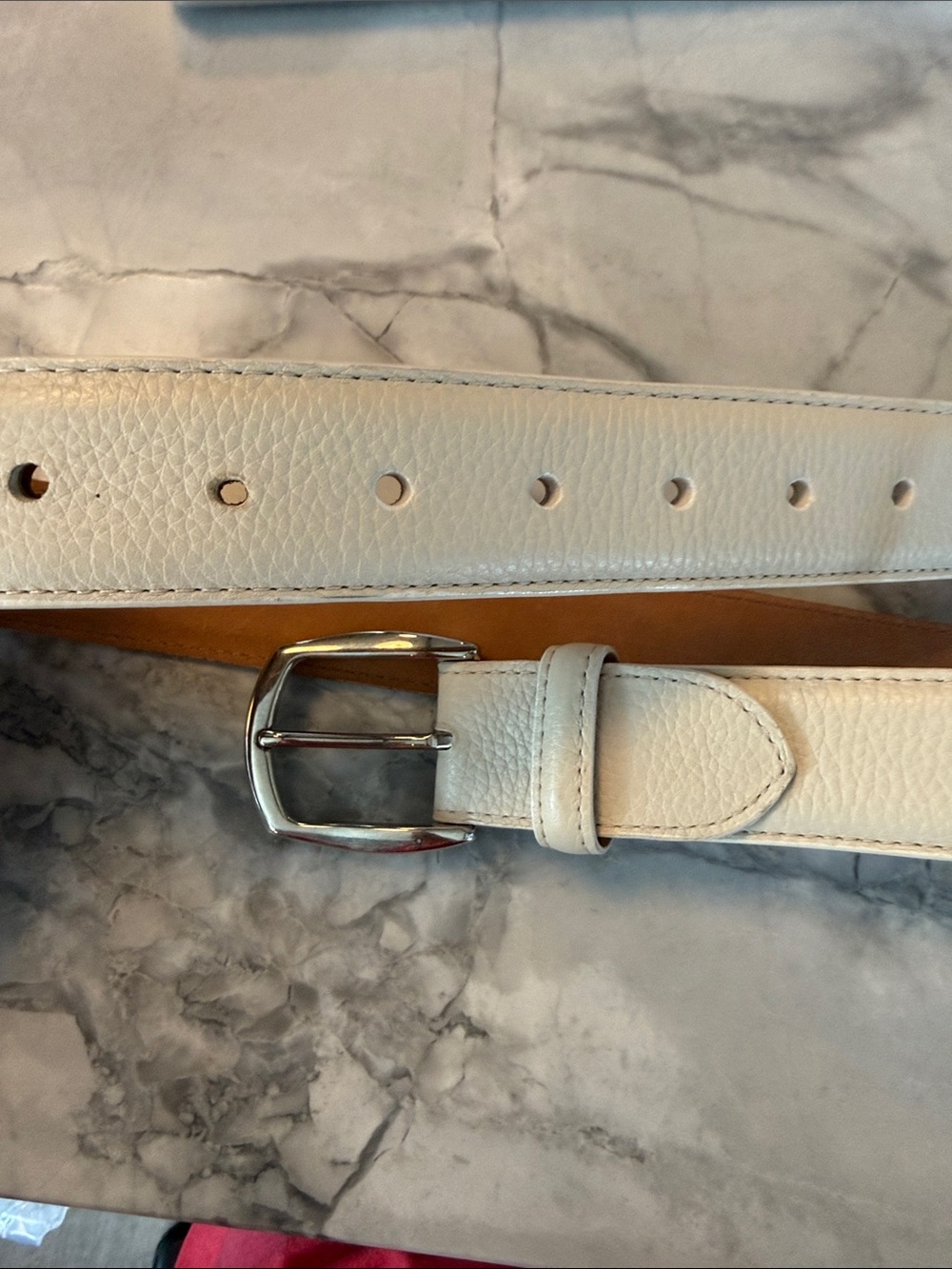 W. Kleinberg White Pebbled Leather Belt with Silver Buckle